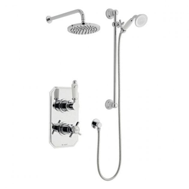 Prestige Klassique Option 3 Thermostatic Concealed Shower Valve with Adjustable Slide Rail Kit and Fixed Head - Chrome