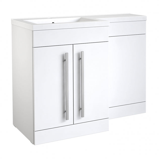 Matrix Left Handed 2 Door Combination Unit with L Shape Basin 1100mm Wide - White