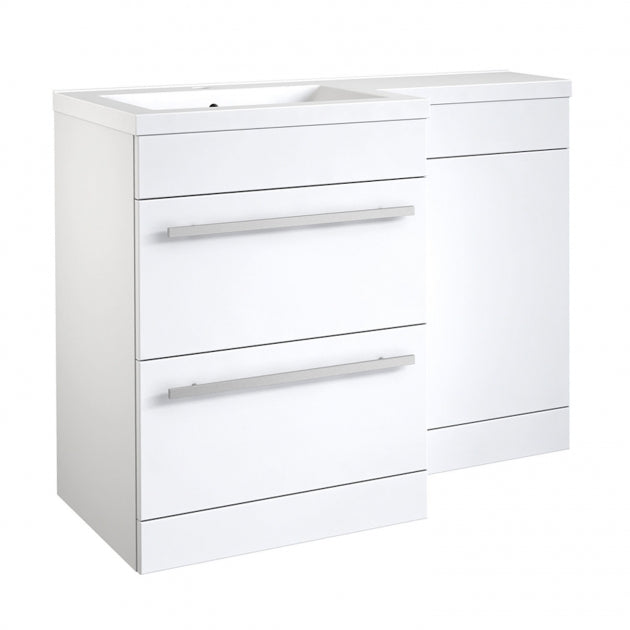 Matrix Left Handed 2 Drawer Combination Unit with L Shape Basin 1100mm Wide - White