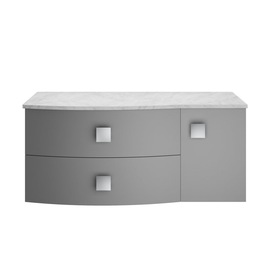 HR Sarenna Wall Hung Left Hand 2 Drawer 1 Door Vanity Unit with Grey Marble Top 1000mm