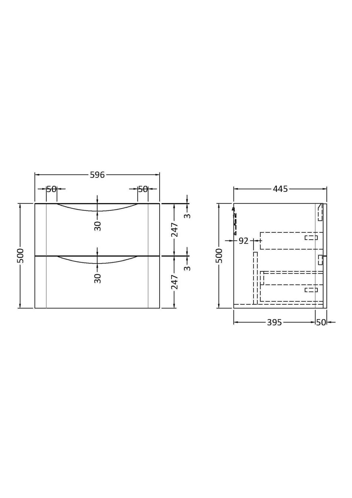 Components Wall Hung 2 Drawer Unit, 600mm - Mersey Bathrooms Ltd