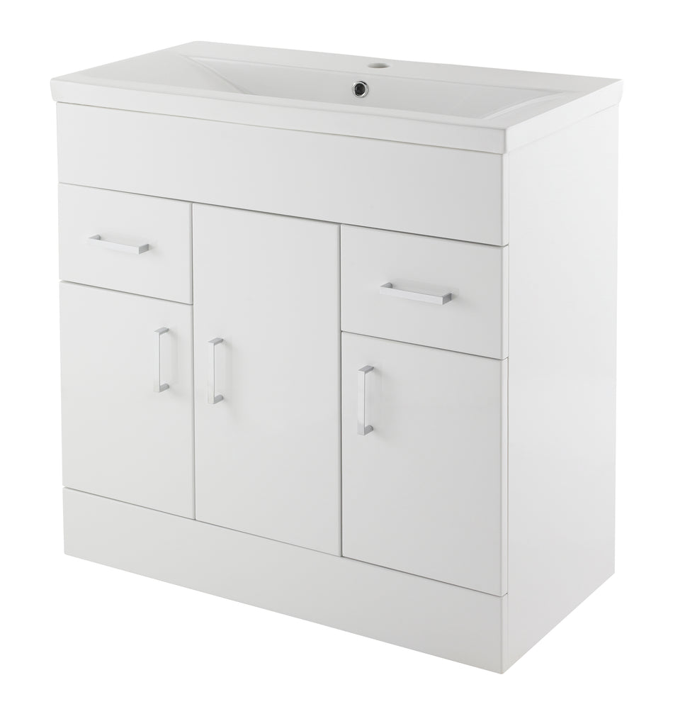 Eden Floor Standing 3 Door 2 Drawer Vanity Unit with Mid-Edge Basin 800mm - Mersey Bathrooms Ltd