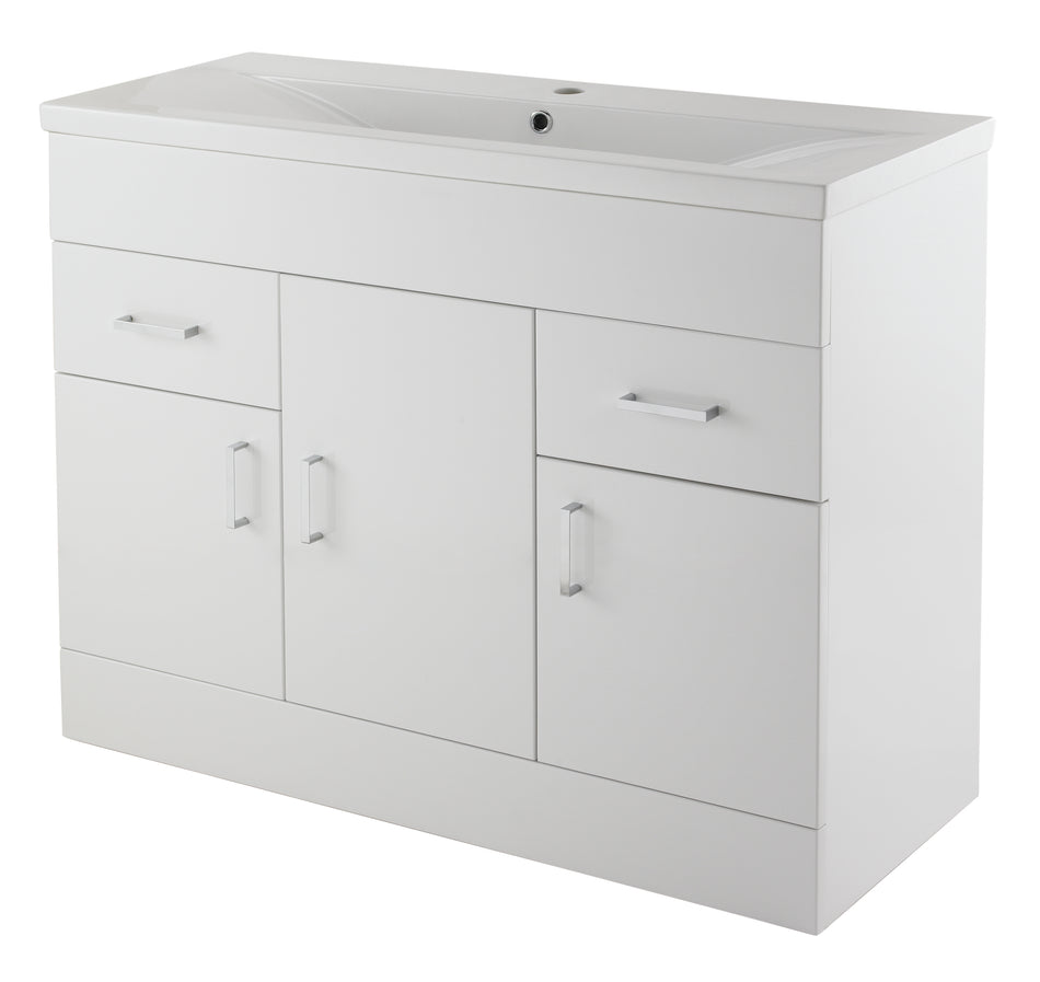 Eden Floor Standing 3 Door 2 Drawer Vanity Unit with Minimalist Basin 1000mm - Mersey Bathrooms Ltd