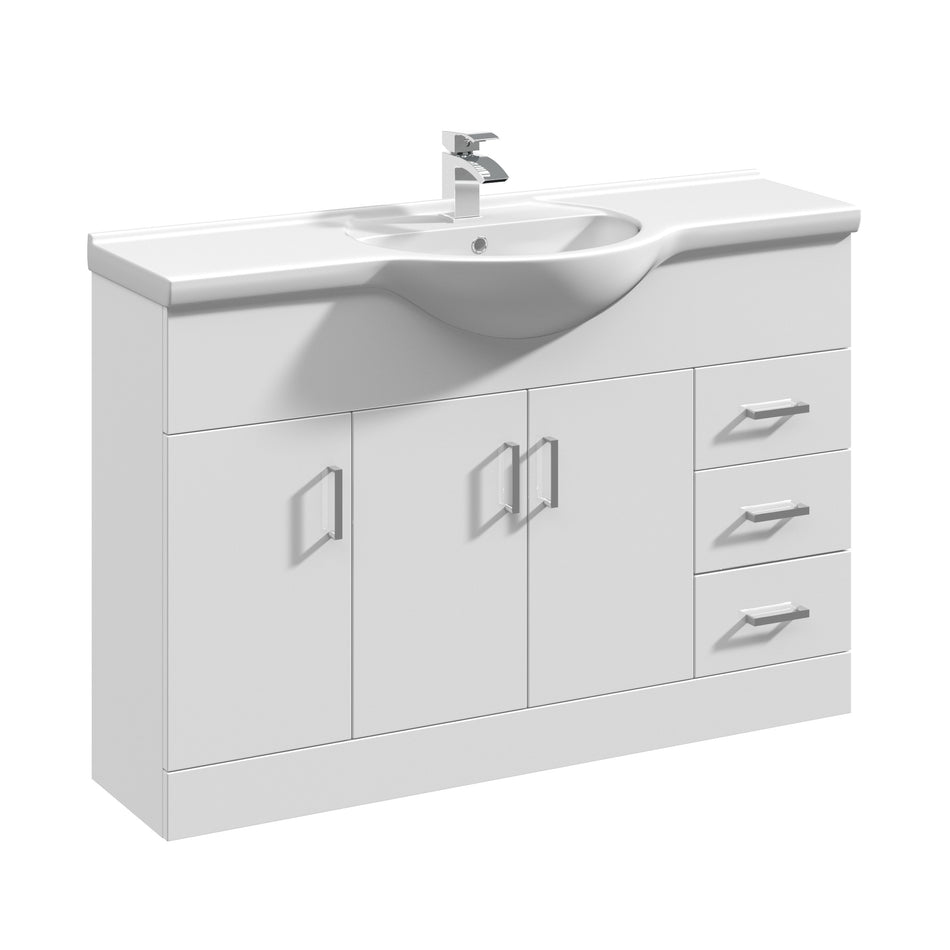 Mayford Floor Standing 3 Door 3 Drawer Vanity Unit with Round Basin 1250mm