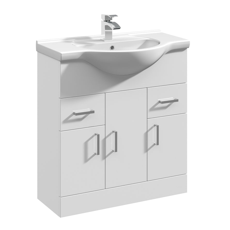 Mayford Floor Standing 3 Door 2 Drawer Vanity Unit with Round Basin 750mm