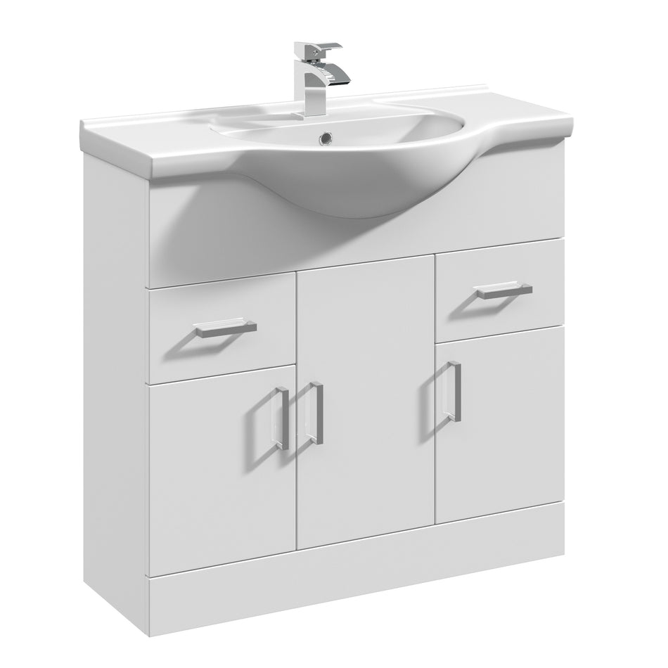 Mayford Floor Standing 3 Door 2 Drawer Vanity Unit with Round Basin 850mm